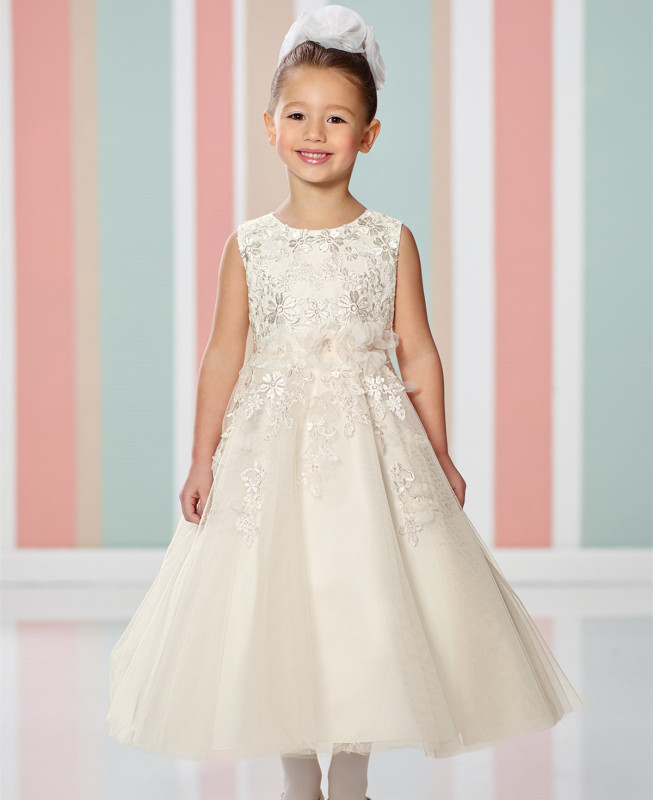 Ivory Lace Ankle Length Flower Girl Dress