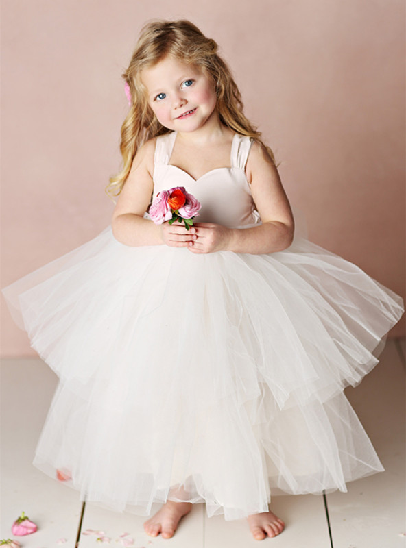 Ivory Cotton Tulle Ankle Length Flower Girl Dress