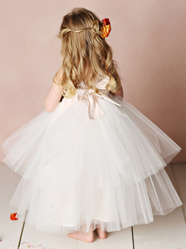 Ivory Cotton Tulle Ankle Length Flower Girl Dress