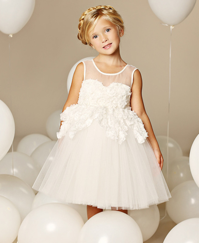 Ivory Lace Tulle Tea Length Flower Girl Dress