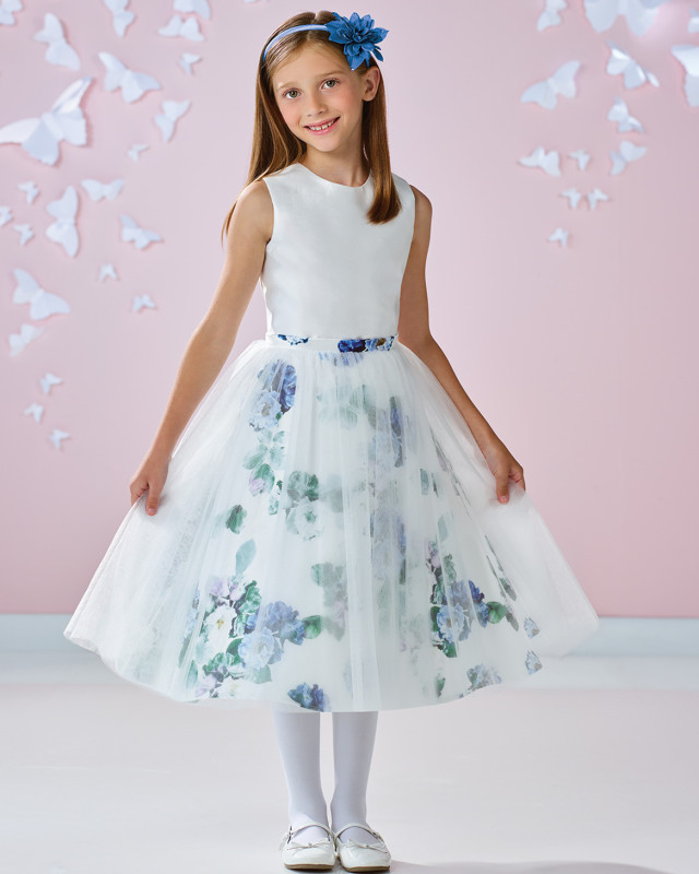 Satin Tulle Tea Length Flower Girl Dress Party Dress Pageant Dress Toddler Dress