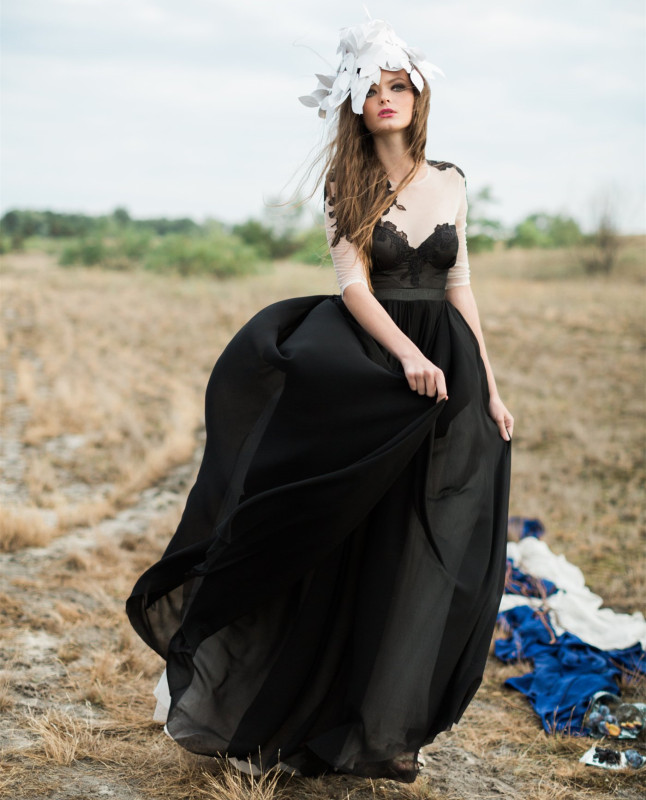 Black Lace Tulle Wedding Dress Bridal Gown Gothic Wedding Dress