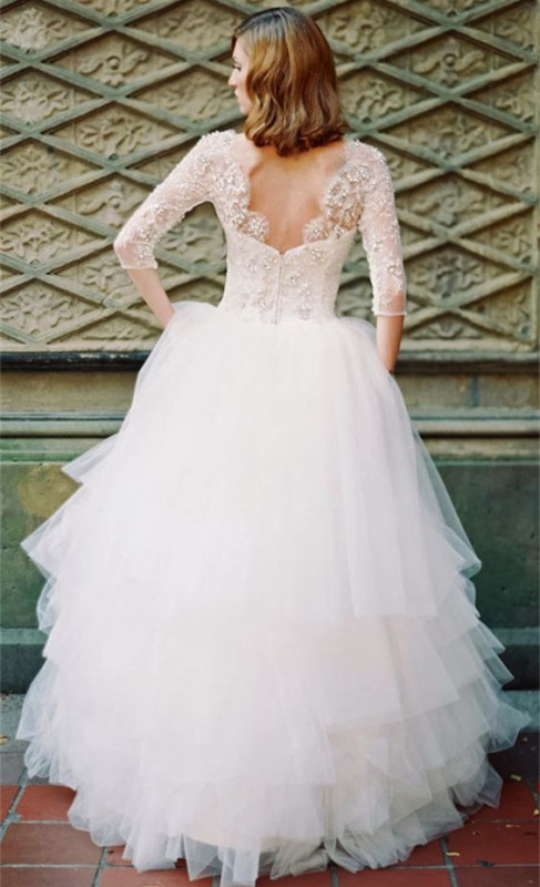 2 Pieces Ivory Lace Tulle Cupcake Bridal Gown Wedding Dress