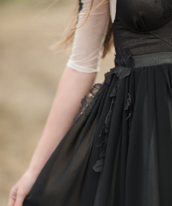 Black Lace Tulle Wedding Dress Bridal Gown Gothic Wedding Dress