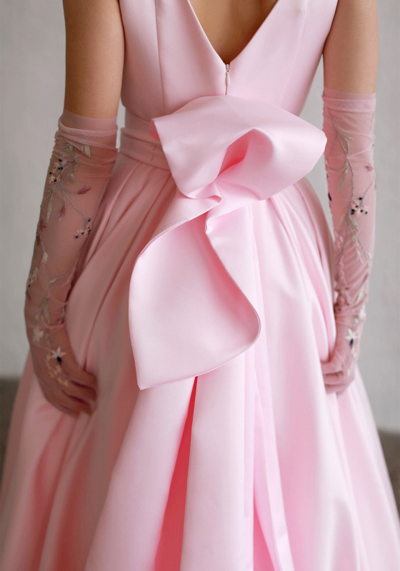 Vback Pink Satin Bridal Gown Wedding Dress