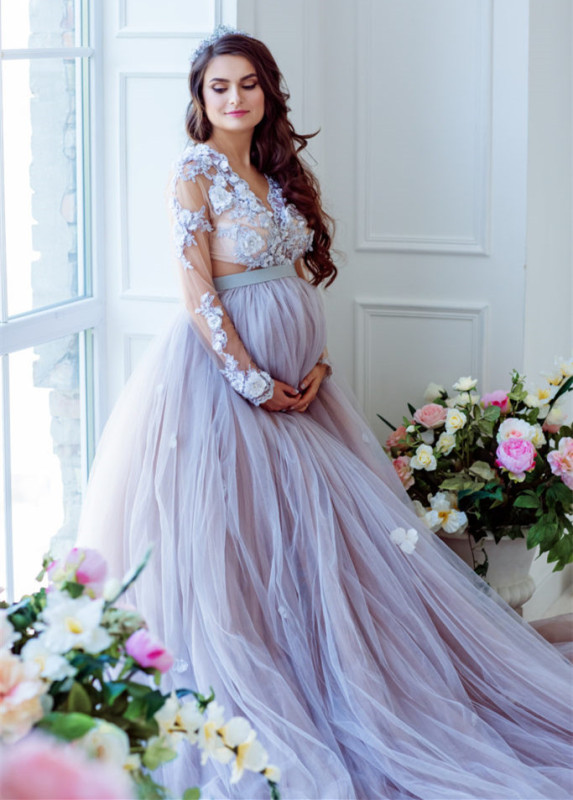 Two Pieces Long Train Maternity Skirt Prom Dress Bridal Gown Wedding Dress