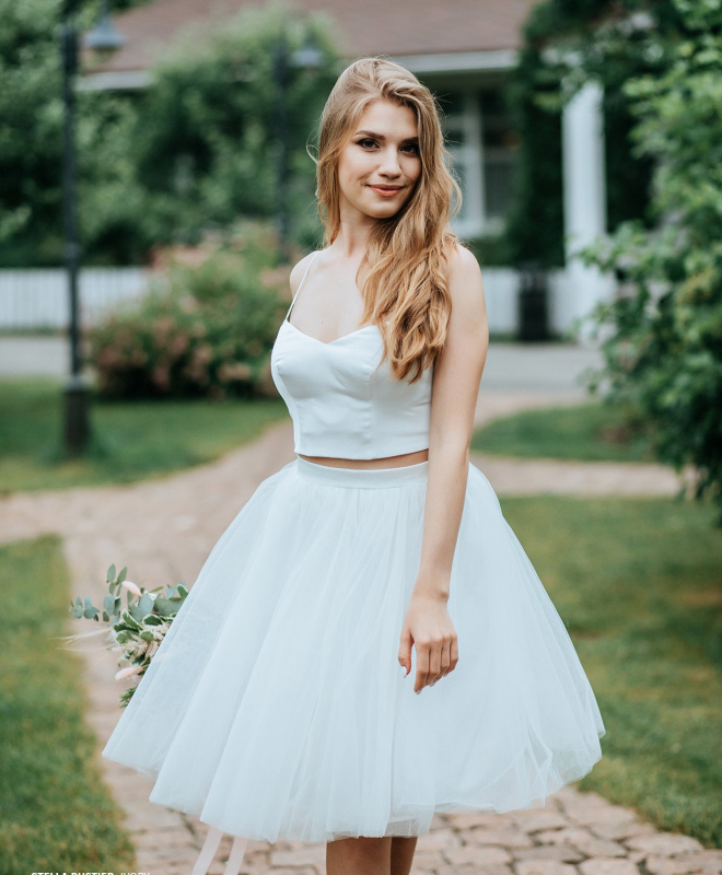 2 Pieces Knee Length Prom Dress Bridesmaid Dress Wedding Skirt