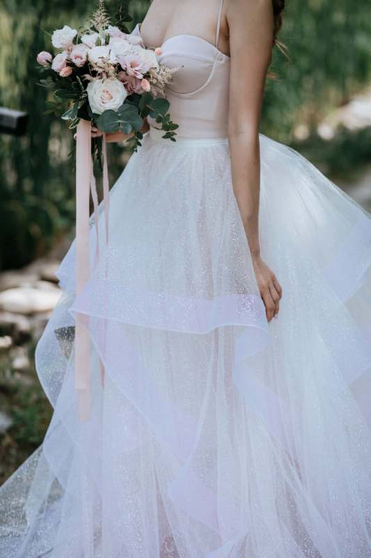 2 Pieces Short Train Sparkle Wedding Skirt Wedding Dress