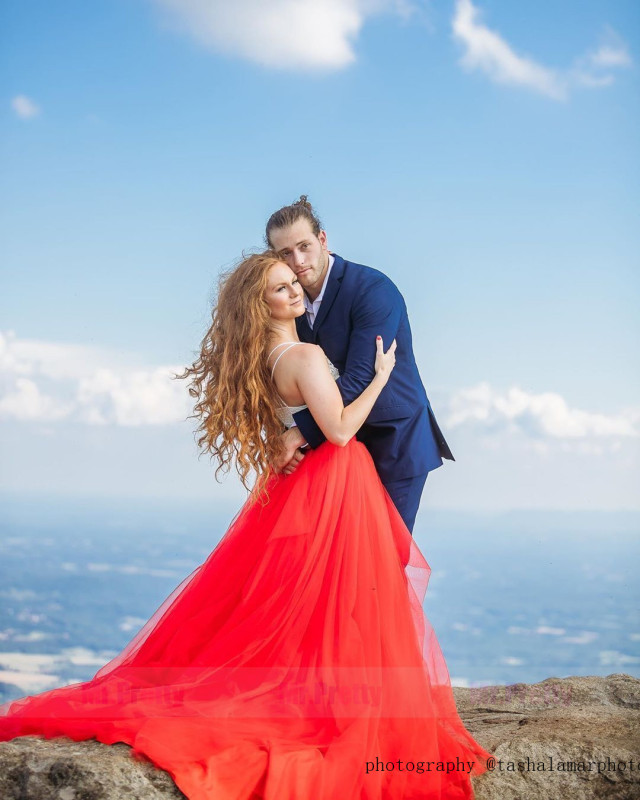 Red Long Train Tulle  Long Train Skirt Bridal Gown