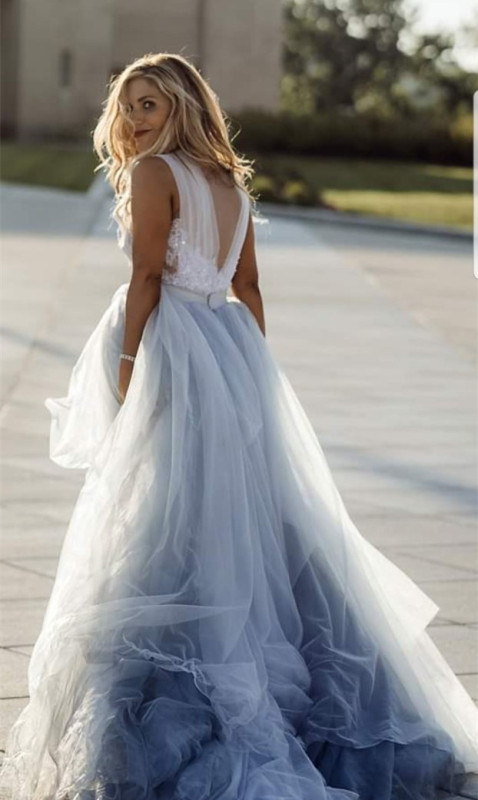 Grey Blue Long Train Tulle  Long Train Skirt Bridal Gown