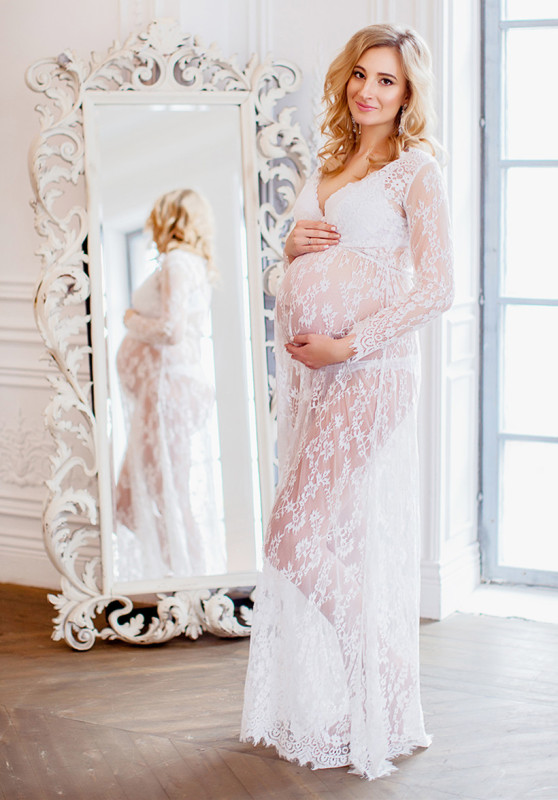 Ivory Lace Tulle Maternity Sexy Prom Dress Pregnant Dress