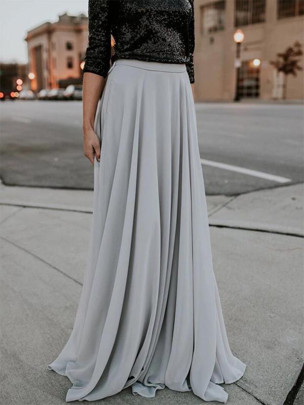 Grey Chiffon Maxi Skirt Short Train Chiffon Skirt