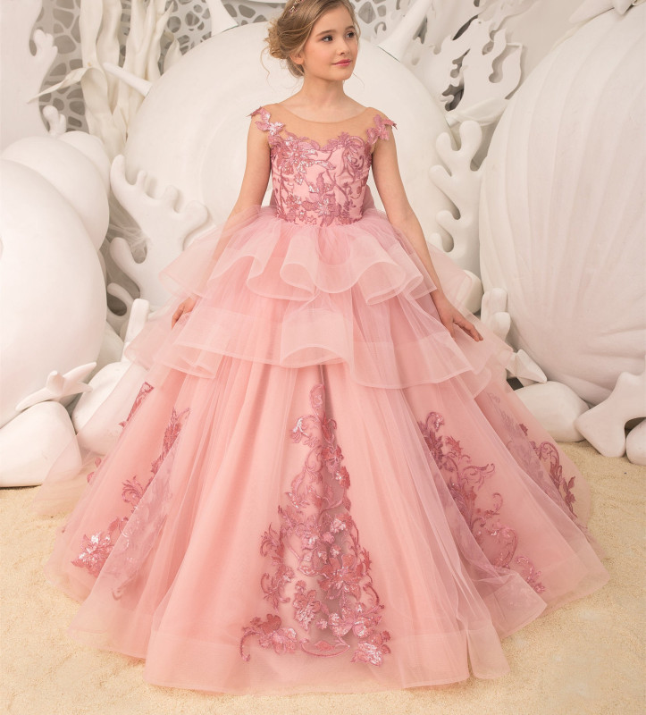 Mauve Lace Tulle Flower Girl Dress Party Dress