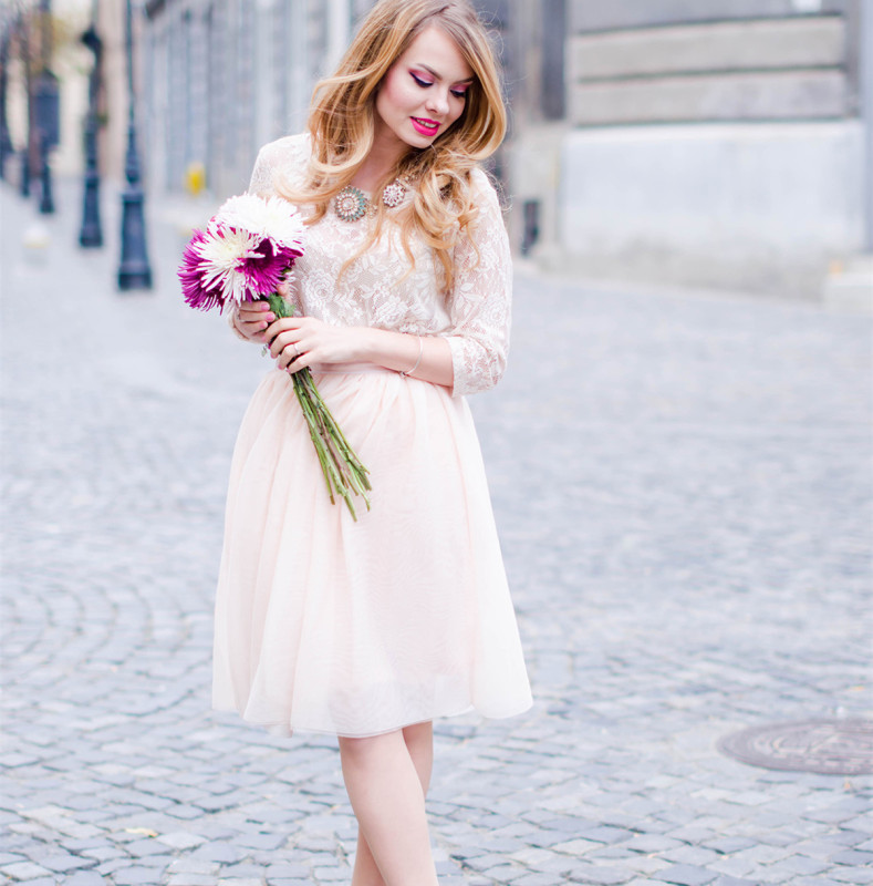 Two Pieces Ivory Lace Tulle  Prom Dress Wedding Dress