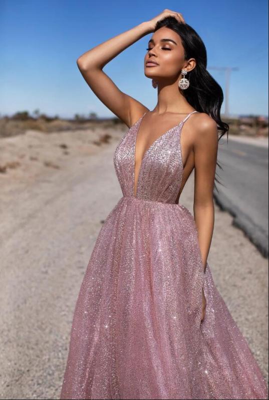 Mauve Sequin Short Train Prom Dress