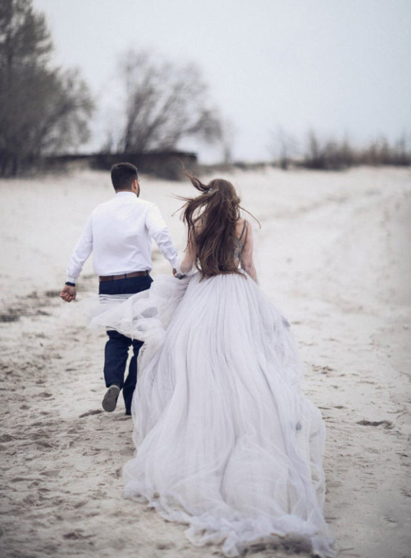 Grey Lace Tulle Long Train Skirt Wedding Dress