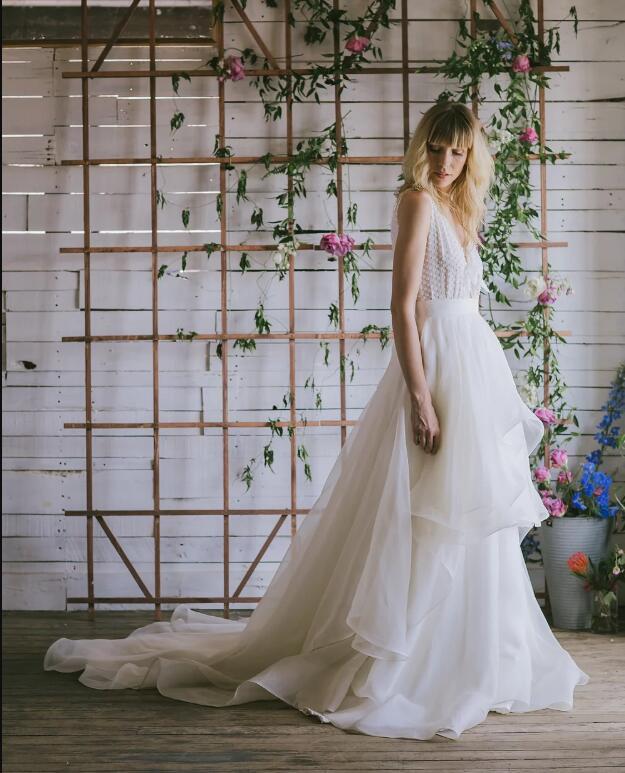 Ivory Lace Organza Wedding Skirt 2 Pieces Wedding Dress