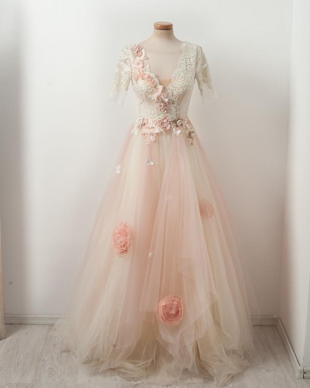 Lace Tulle Full Length Prom Dress Bridal Dress