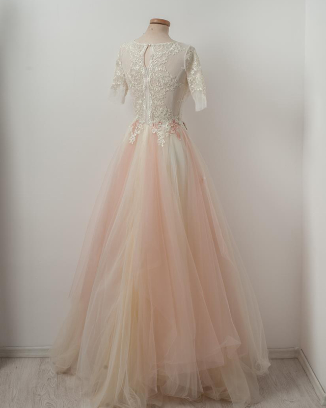 Lace Tulle Full Length Prom Dress Bridal Dress