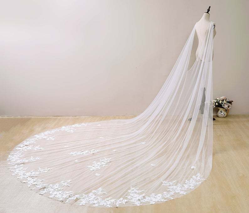 Ivory Wedding Cape Veil Lace Bridal Capelet