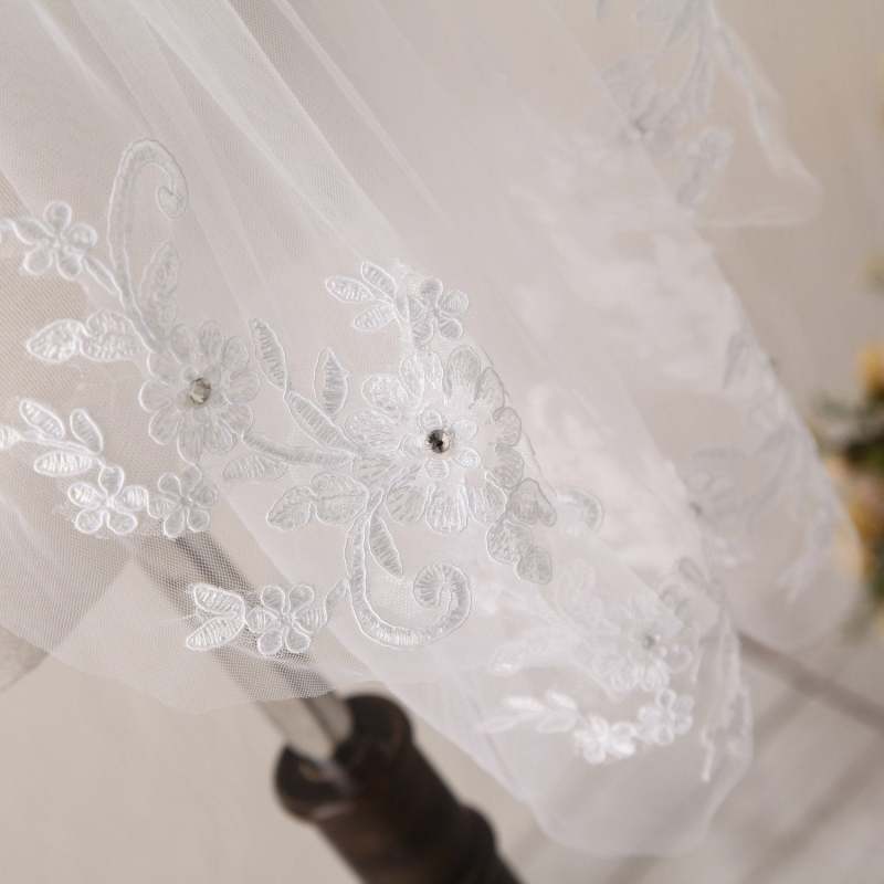 Lace Wedding Veil Short Pearl and Sequin Lace Wedding Veil