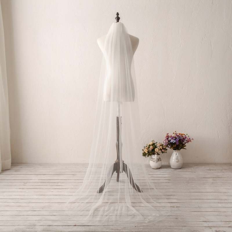 Ivory Wedding Veil Long Plain Edge Bridal Veil