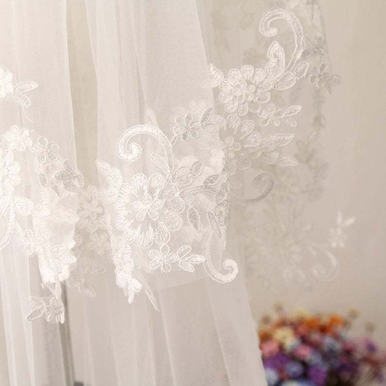 Ivory Lace Soft Wedding Veil Short Lace Bridal Veil