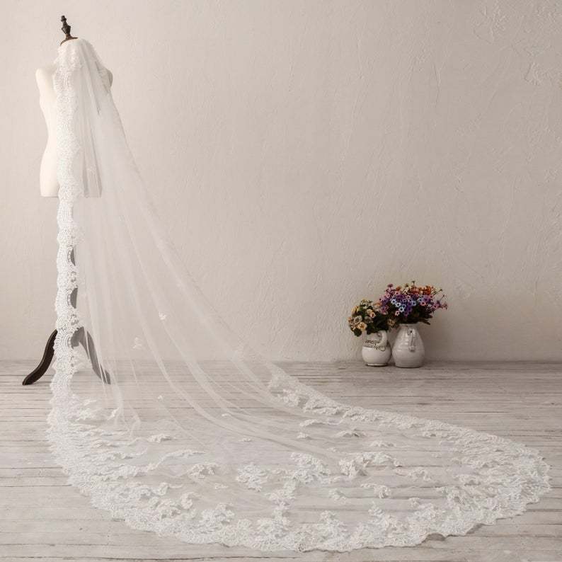 Classic Cathedral Wedding Veil Lace Bridal Veil