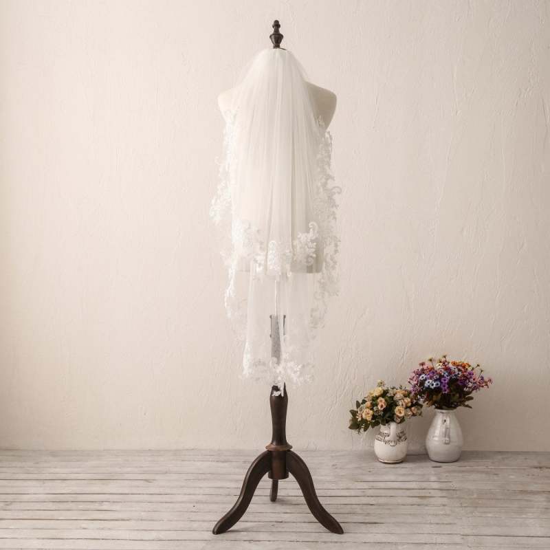 Ivory Lace Soft Wedding Veil Short Lace Bridal Veil