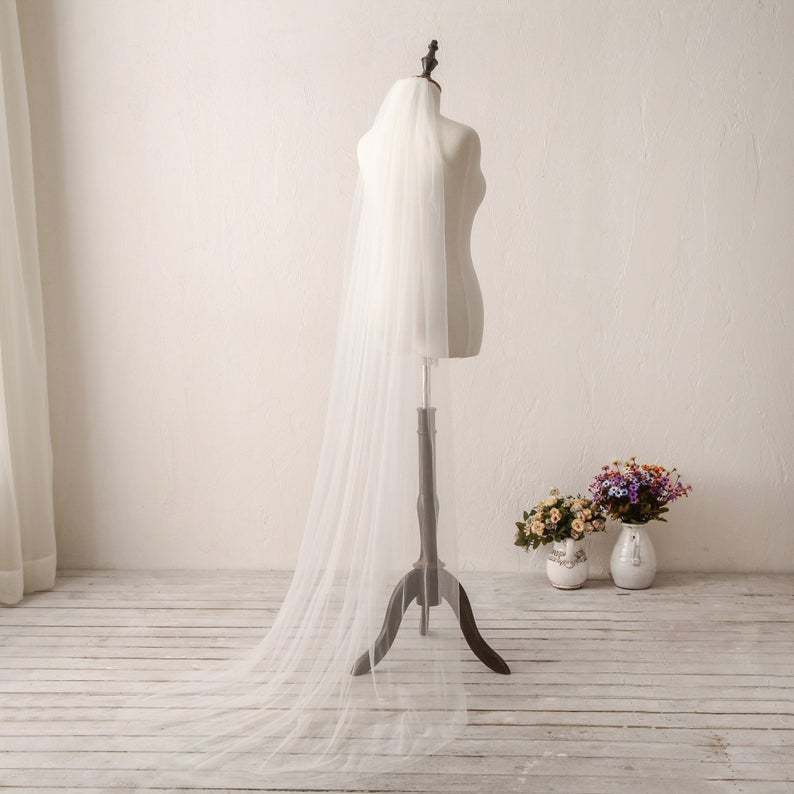 Ivory Wedding Veil Long Plain Edge Bridal Veil