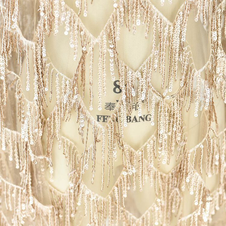 Chamapgne Sequin Embroidery Lace Wedding Lace Fabric