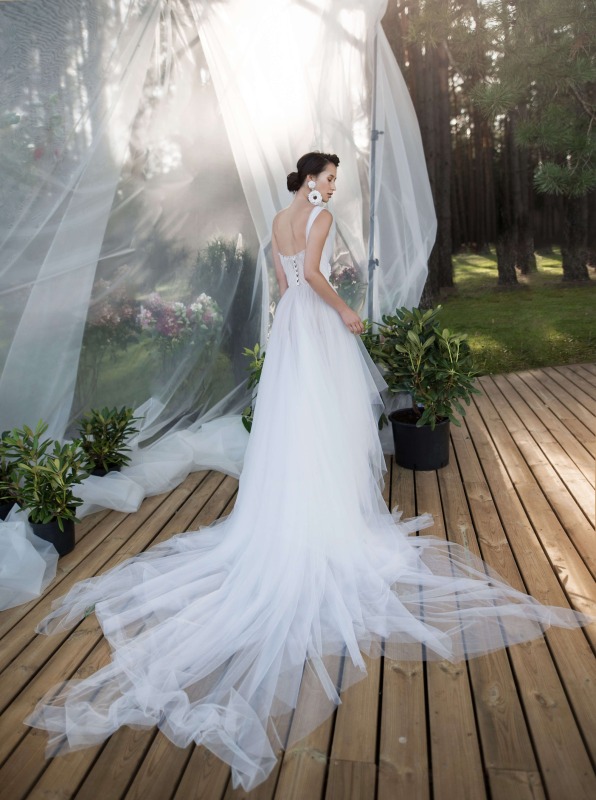 One Shoulder Ivory Tulle Wedding Dress Bridal Gown
