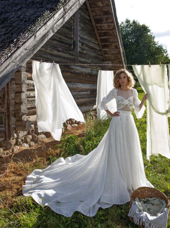 2 Pieces Ivory Long Train Wedding Dress Bridal Gown