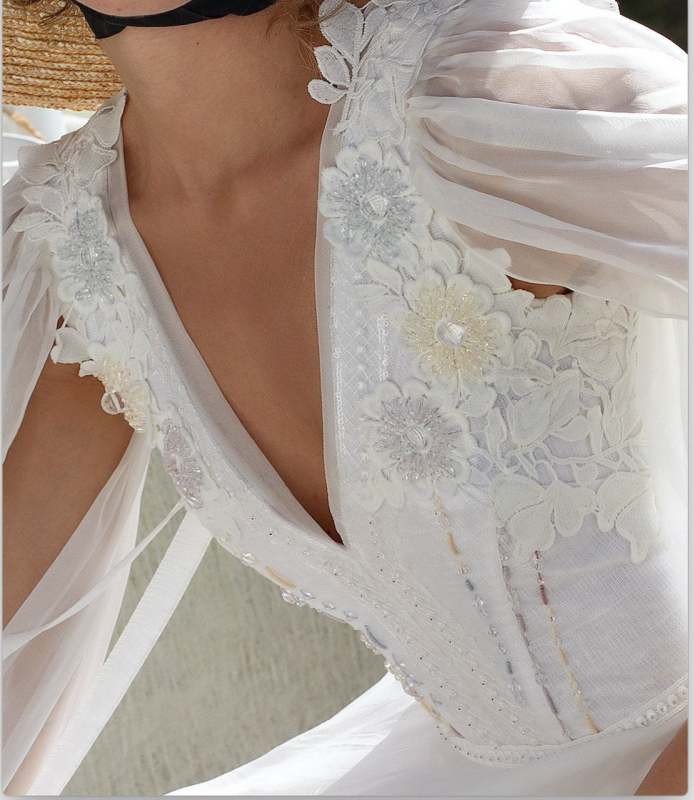 Ivory Lace Chiffon Long Train Wedding Dress Bridal Gown