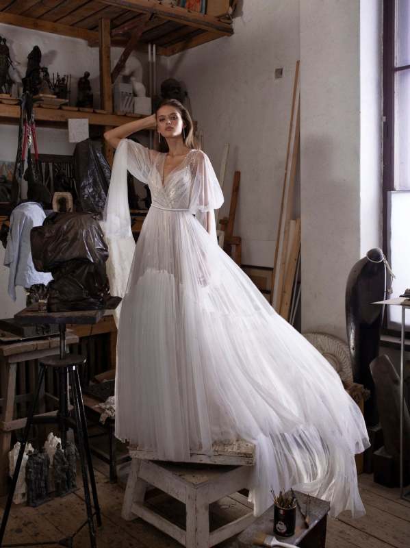 2 Pieces Ivory Sequin Tulle Wedding Dress Bridal Gown