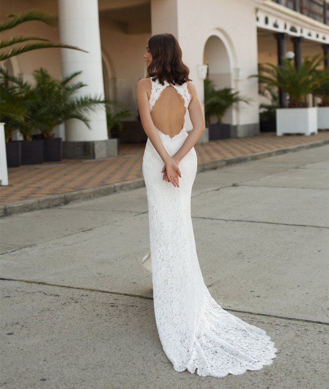 Ivory Lace Short Train Wedding Dress Bridal Gown