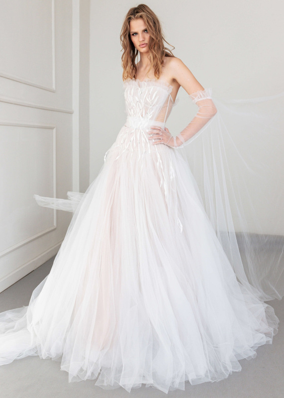 Ivory Lace Tulle Strapless Wedding Dress