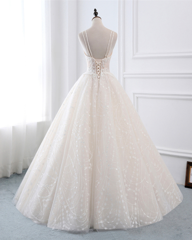 Light Champagne Beaded Lace  Wedding Dress