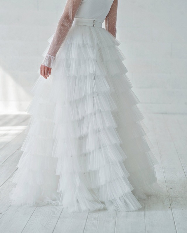 Ivory Cupcake Ruffle Full Length Bridal Skirt