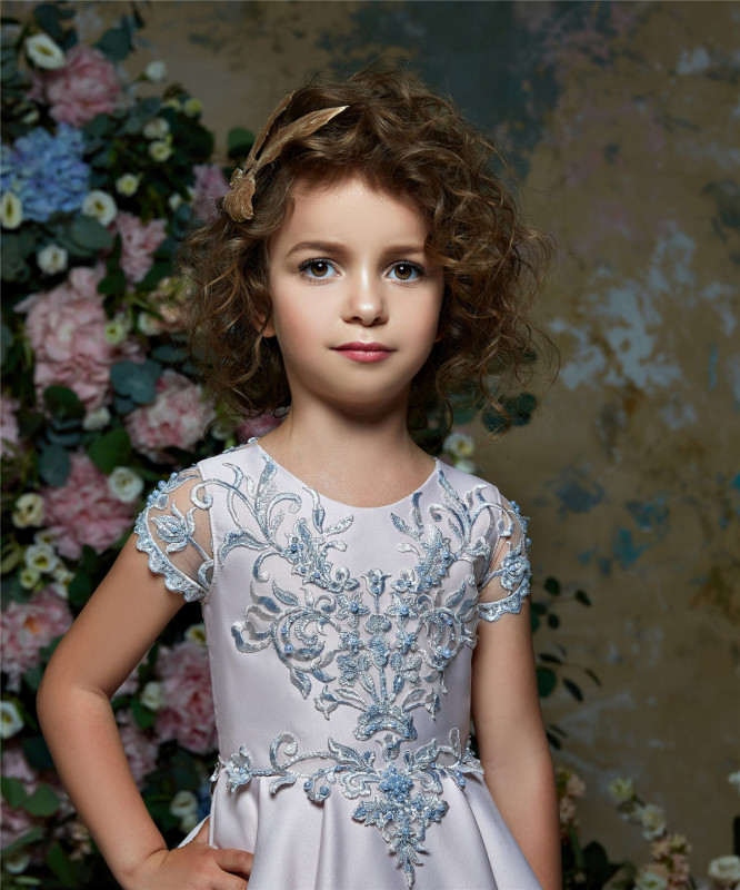 Free Shipping  Lavender Satin Little  Girls Pageant Dress