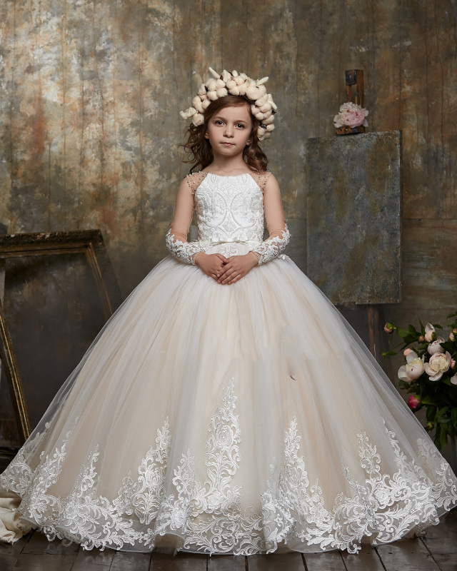 Ivory Lace Tulle Puffy  Little Girls Pageant Dress Free Shipping
