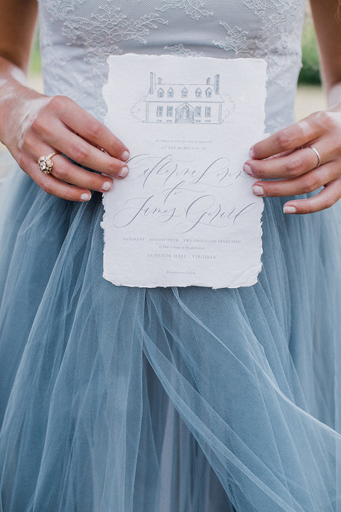 Dusty Blue Tulle Short Train Wedding Lace Up Wedding Dress