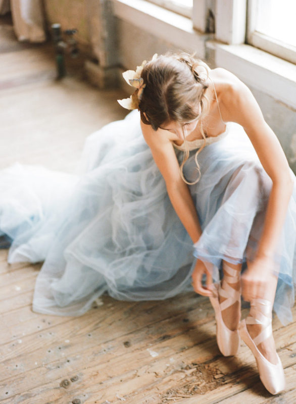 Dusty Blue Tulle Wedding Skirt 2 Pieces Wedding Dress