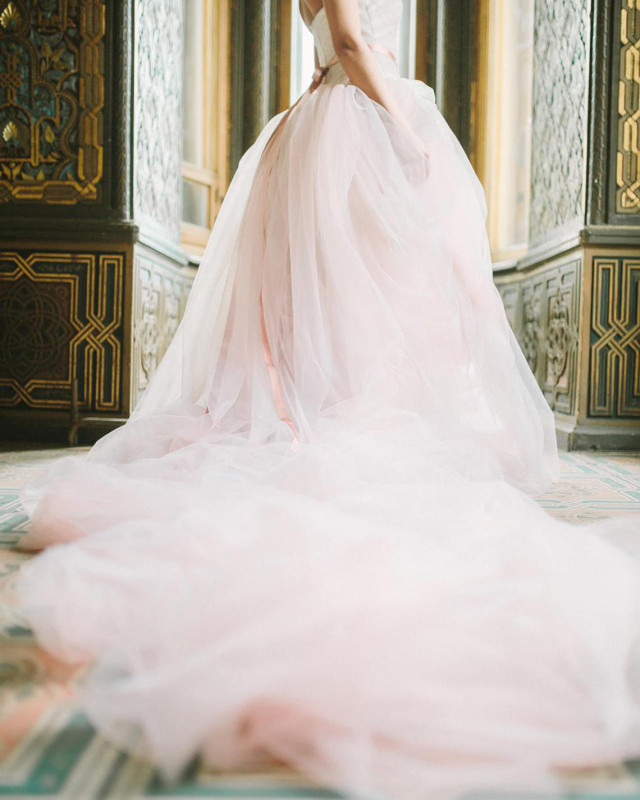 Light Pink Long Train  Bridal Dress 2 Pieces Bridal Gown