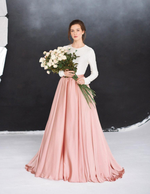 Peach Chiffon Tulle Full Skirt