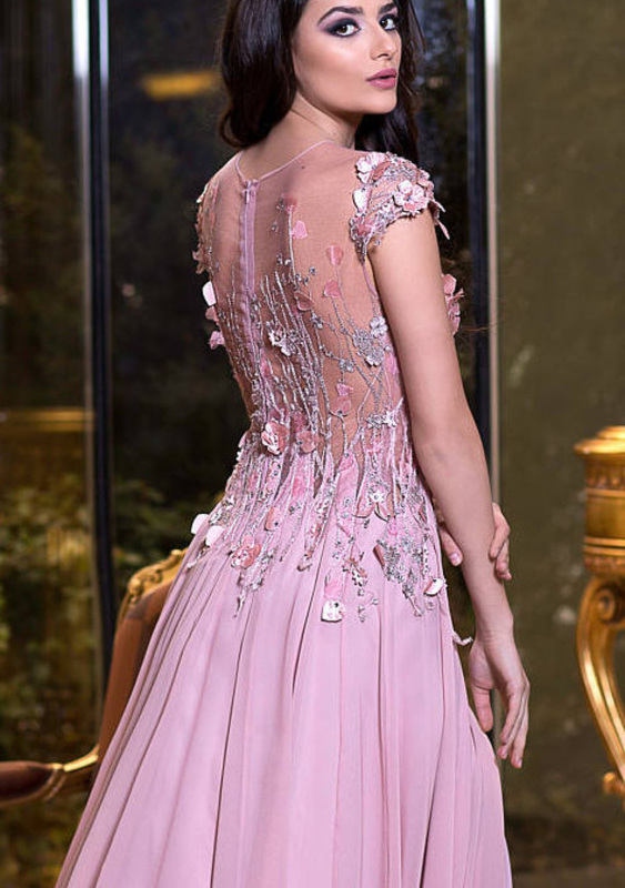 Mauve Chiffon Lace Floral Special Occasion Dress