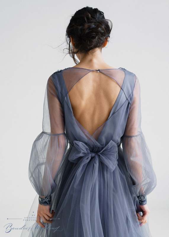 Blue Grey Tulle  Sexy Prom Dress Special Occasion Dress