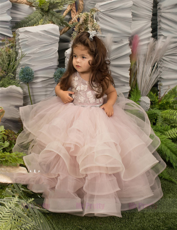 Mauve Lace Tulle Little Girls Pageant Dress Flower Girl Dress