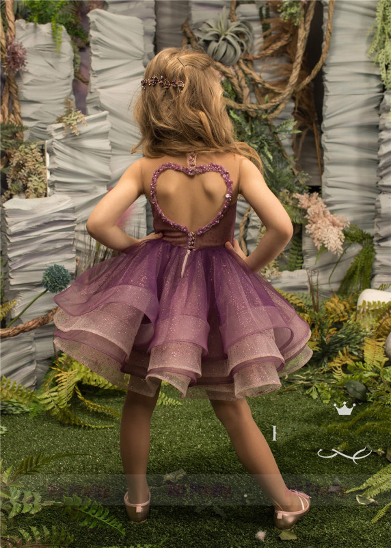 Purple Short Luxury Little Girls Pageant Dress Flower Girl Dress
