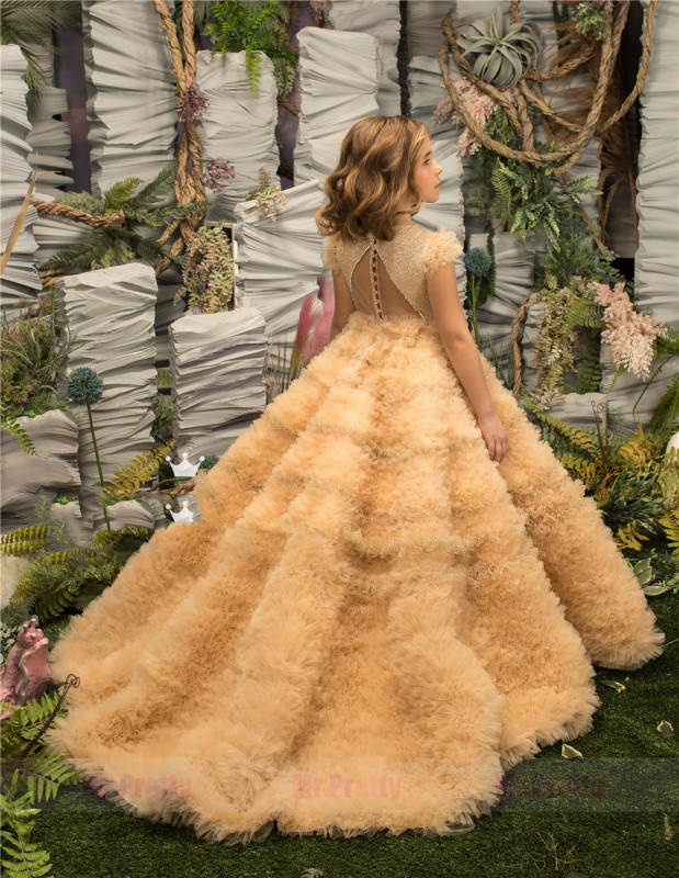 Champagne Luxury Little Girls Pageant Dress Flower Girl Dress